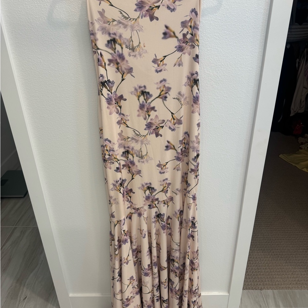 Club L London Callie Lemon floral print bandeau fishtail maxi dress